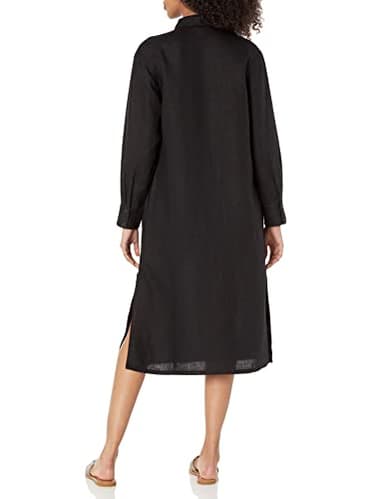 The Drop Women's Fiona Relaxed Linen Midi Shirt Dress, Black, XL - Image 2