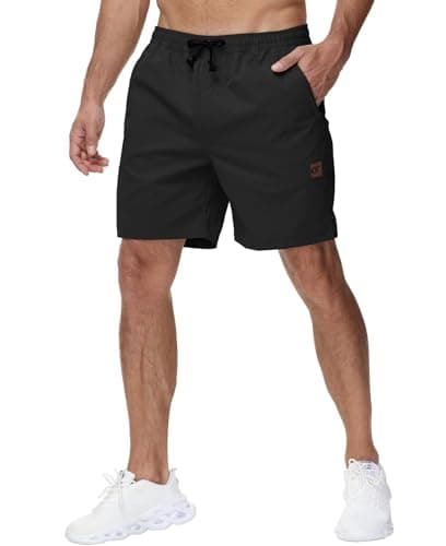 Yundobop Men's Casual 7 Inch Shorts Twill Drawstring Summer Beach Stretch Golf Shorts with Zipper Pockets Black 42 - Image 1
