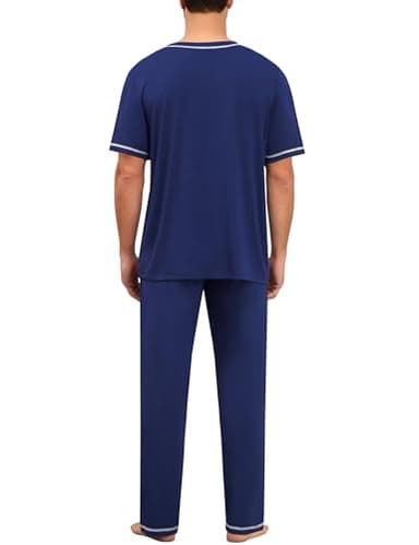 SWOMOG Mens Pajamas Set Modal Short Sleeve Sleepwear Crew Neck Pjs 2 Piece Loungewear Nightshirt Top & Pants with Pockets Navy Blue Large - Image 4