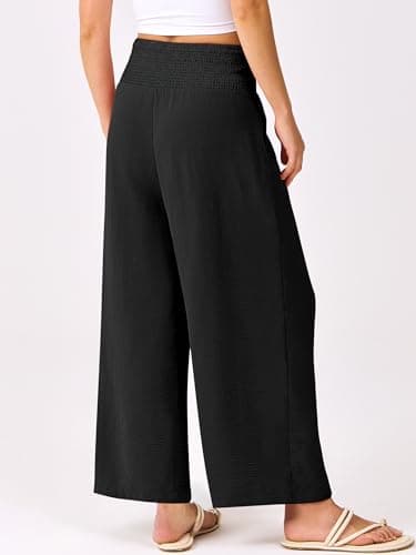 ANRABESS Womens Pants Wide Leg High Waisted Palazzo Pants Summer Flowy Beach Lounge Casual Trousers with Pockets Black XX-Large - Image 3