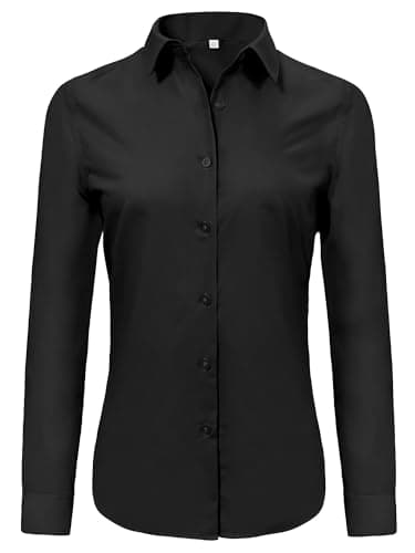 Ruisin Women's Comfy Button-Down Shirt - Long Sleeve, Wrinkle-Free, Black, Size M - Image 1