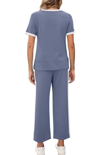 XIEERDUO 2 Piece Outfits for Women Summer Fashion Travel Lounge Sets Spring Tracksuit Airport Loungewear Vacation Clothes Wide Leg Cropped Pants Matching Clothing Set Women's Resort Wear L - Image 4