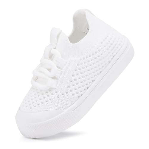 BMCiTYBM Baby Shoes Boys Girls Barefoot First Walking Shoes Breathable Mesh Walker Sneakers Tennis Outdoor Indoor Slip On 6-12 Months Infant White Size 4 Toddler - Image 1