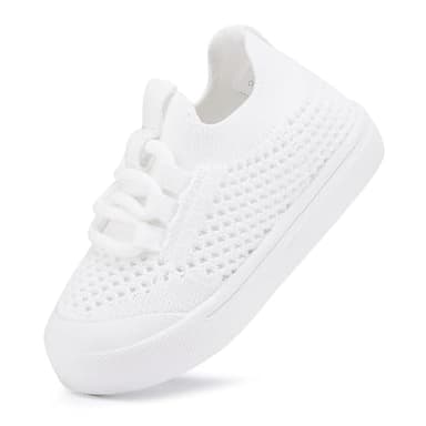 BMCiTYBM Baby Shoes Boys Girls Barefoot First Walking Shoes Breathable Mesh Walker Sneakers Tennis Outdoor Indoor Slip On 6-12 Months Infant White Size 4 Toddler - Image 1