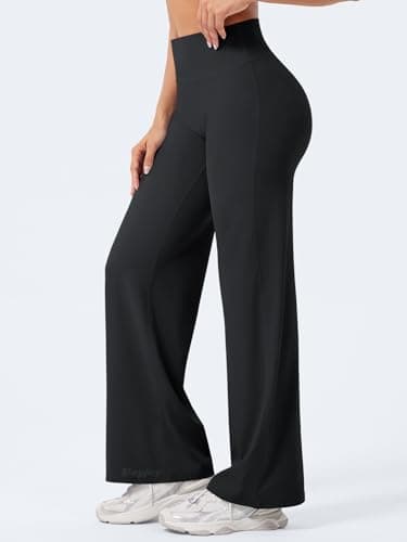 VOYJOY Straight Leggings Bottoms Wide Leg Pants for Women 29"/ 31.5"/33" High Waist Stretch Casual Sweatpants Black - Image 5