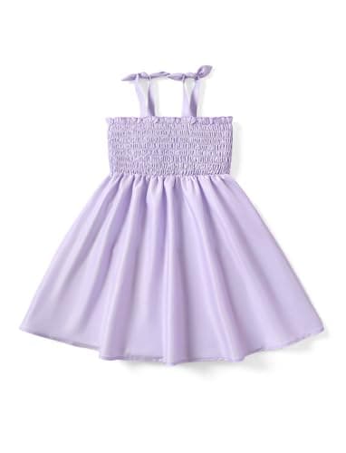 Disney Princess Tiana Snow White Toddler Girl Dress Bow Strap Floral Summer Clothes Smocking Beach Holiday Girls Sundress Lilac 4-5T - Image 2