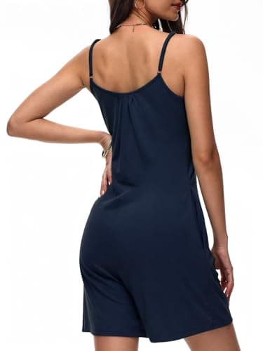 Tanou Summer Casual Navy Blue Rompers For Women 2025 Loose Comfy Short Jumpsuits Sleeveless One Piece Beach Jumpers With Pockets L - Image 2