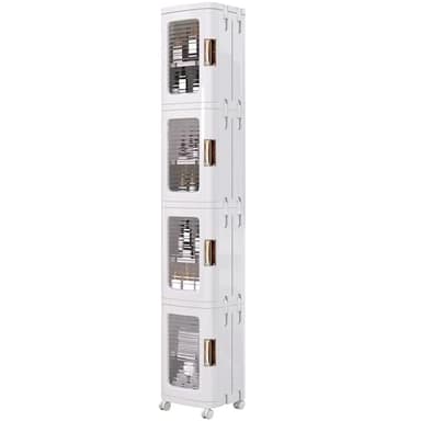VECELO 4-Tier Plastic Tall Narrow Storage Cabinet with Movable Wheels, Adjustable Shelves, Magnetic Doors, Slim Bathroom Organizers and Storage for Small Space, Bathroom, Kitchen, Laundry, White - Image 1