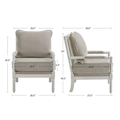 DUHOME Linen Fabric Spindle Accent Chair with Wood Frame,Spool Chairs with High Resilience Spring Cushion and Armrest Pads, Leisure Armchair for Living Room Bedroom Farmhouse Home Office Belcony - Image 2