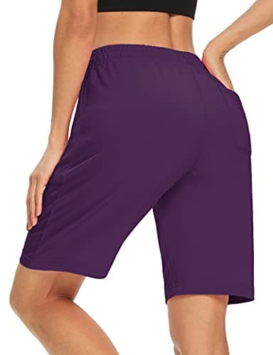 DIBAOLONG Womens Yoga Shorts Loose Comfy Drawstring Lounge Bermuda Shorts with 3 Pockets Purple L - Image 5