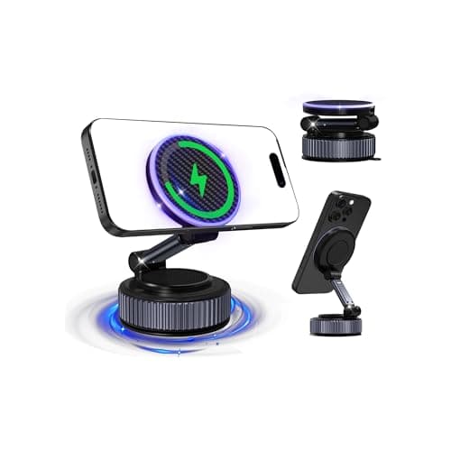 Magnetic Phone Holder for Car - Upgraded 360° Vacuum Magnetic Phone Holder, Foldable Retractable Suction Cup Car Mount for Magsafe for Your Car/Gym/Mirror Mount for iPhone & Android - Image 1