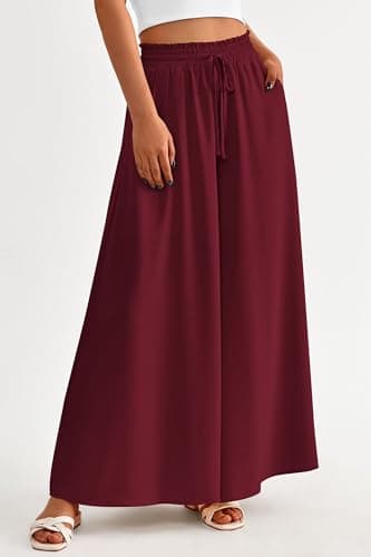PRETTYGARDEN Women's 2025 Summer Wide Leg Palazzo Pants High Waisted Flowy Pockets Trendy Casual Lounge Boho Beach Trousers (Wine Red,X-Large) - Image 7