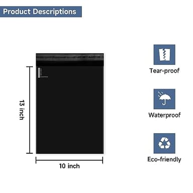 KKBESTPACK 1000 Poly Mailers 10x13 Shipping Bags for Small Business – Self Sealing Package Envelopes Black - Image 2