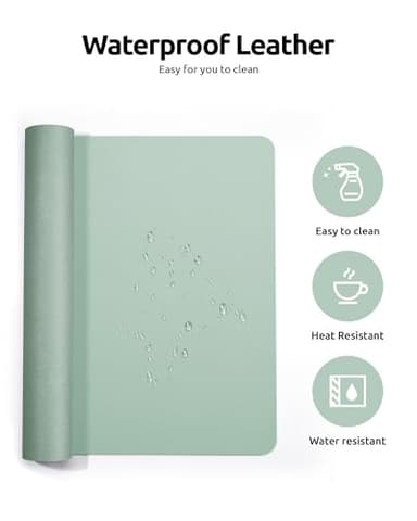 YSAGi Leather Desk Protector, Office Mat, Large Mouse Mat, Non-Slip PU Leather Blotter, Laptop Pad, Waterproof Writing Pad for Office and Home (Pale Green, 23.6" x 13.8") - Image 4