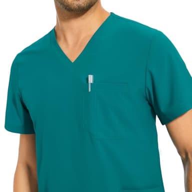 COZYFIT Men Scrubs Set — Stretch V-Neck Scrub Top & Jogger Pant with 8 Pockets, Yoga Waistband, Anti-Wrinkle Scrubs for Men - Hunter Green, M - Image 4