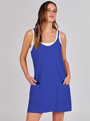 ANRABESS Women Athletic Dress Summer Tennis Workout Active Sports Mini Romper Dress Built in Shorts Travel Vacation Clothes Royal Blue Medium - Image 7