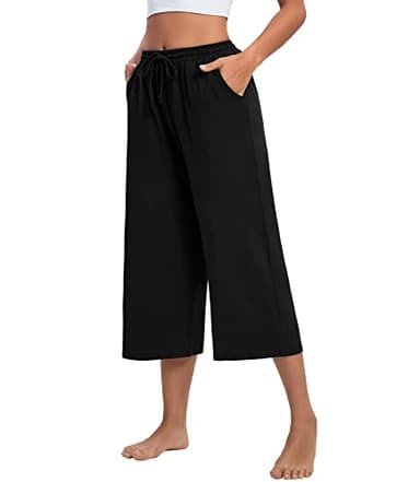 ASIMOON Capris for Women Casual Sweat Pants Loose Pajamas Drawstring Shorts Wide Leg Capri Pants with Pockets Summer - Image 2