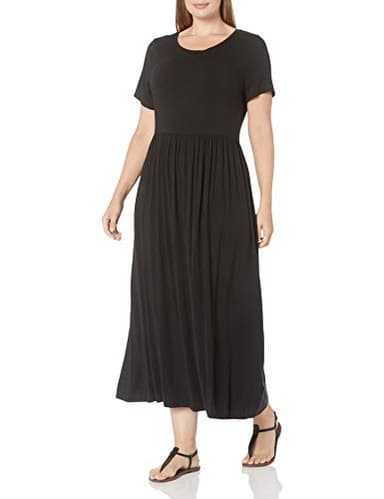 Amazon Essentials Women's Short-Sleeve Waisted Maxi Dress (Available in Plus Size), Black, Small - Image 1
