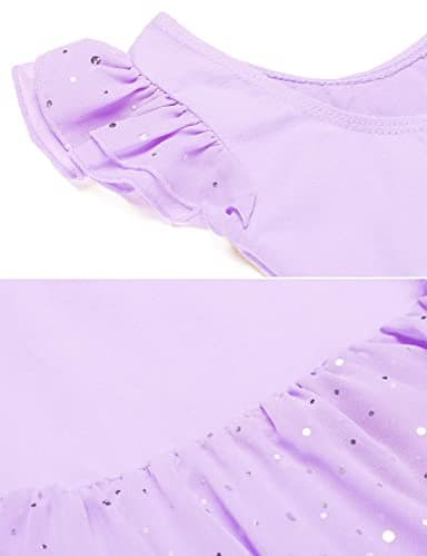 Arshiner Girls Ruffle Sleeve Ballet Dance Dress Tutu Skirted Leotard, 6-7 Years, Lilac - Image 7