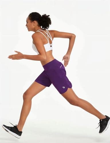 baleaf Womens' 7" Long Athletic Shorts Back Zipper Pocket Lightweight Quick Dry Plus Size Running Workout Shorts with Liner Purple Size XXL - Image 6