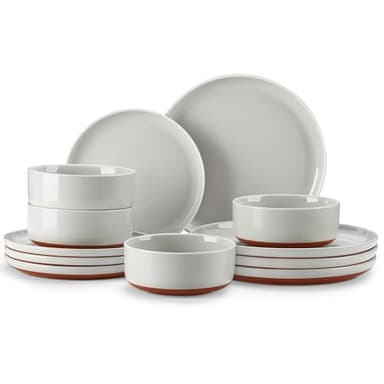 MALACASA Plates and Bowls Sets, 12 Pieces Modern Stoneware Dinnerware Set for 4 Kitchen Dinner Set Ceramic Dishware Dishes Set Microwave and Dishwasher Safe, Grey, Series TARA - Image 1