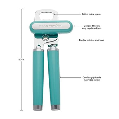 KitchenAid Classic Multifunction Can Opener and Bottle Opener Easy to Use, Razor Sharp Stainless Steel Cutting Wheel, Soft Ergonomic Handles, Aqua Sky - Image 2