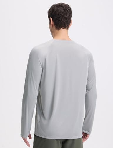 baleaf Men's Sun Protection Swim Shirts UPF 50+ UV Sun Shirt Quick Dry Long Sleeve Rash Guard Shirt with Zipper Pocket Light Gray M - Image 2