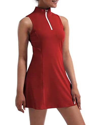 Tennis Dress for Women, Tennis Golf Dresses with Built in Shorts and Pockets for Sleeveless Workout Athletic Dresses Red - Image 4