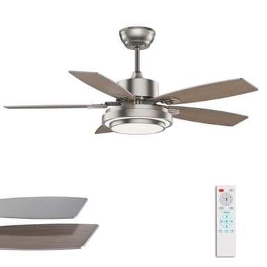Fanbliss 42 Inch Nickel Ceiling Fans with Lights and Remote Control for Bedroom, Modern Ceiling Fan with Quiet Reversible DC Motor, 3CCT, Dimmable, LED for Living Room, Patio, Indoor and Outdoor - Image 1