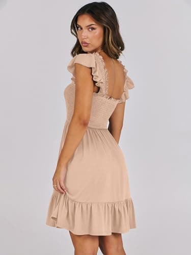 ANRABESS Women's Summer Casual Sleeveless Square Neck Dress 2025 Smocked Ruffle Backless Boho Beach Cute Teen Short Sundress Apricot Large - Image 4