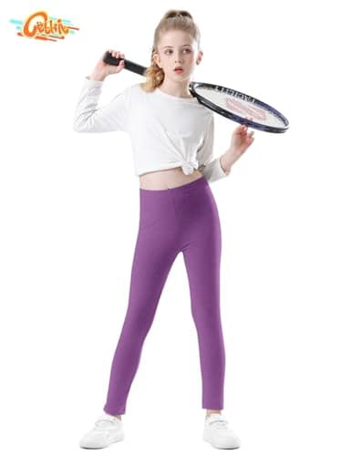 Toddler Cotton Leggings, Soft & Breathable Stretchy Full Length Leggings for Girls, Grape Purple, 3T - Image 2