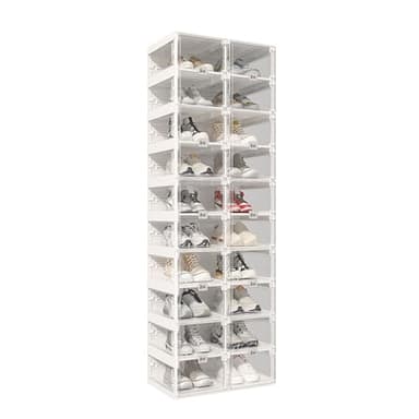 ANTBOX Foldable Shoe Rack,Shoe Organizers for Closet Plastic Shoe Storage Box Space Saving for Entryway, Large Sturdy Stackable Sneaker Cabinet Bins with Magnetic Clear Door 10 Tiers 20 Pairs - Image 1