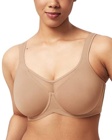 HSIA Minimizer Bras for Women Plus Size, Full Coverage Coolcomfort T Shirt Unlined Bra with Underwire & Wide Strap Support for Heavy Breast, Dark Beige 36DDD - Image 1