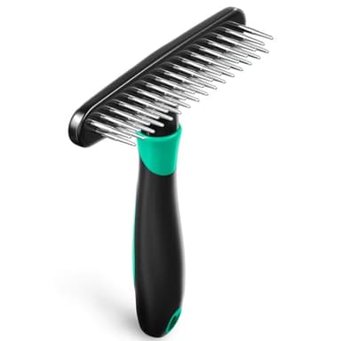 DOGI Deshedding Brush Comb - Undercoat Rake for Dogs, Cats, Short, Long Hair Coats - Double Row Stainless Steel Pins - Reduce Shedding by 90% (Green) - Image 1