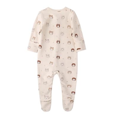 O2 BABY Baby Boys Girls Organic Cotton Zip Front Sleeper Pajamas, Footed Sleep 'n Play（0-3 Months, Brown & Bear & Oatmeal） - Image 5