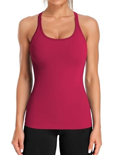 ATTRACO Womens Running Tank Tops Sleeveless Yoga Tank Padded Athletic Top Muscle Tank Red L - Image 1