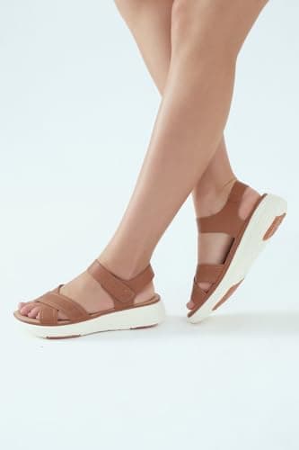 UBFEN Womens Platform Sandals Comfortable Lightweight Walking Ankle Strap Casual Low Wedge Sandals Ab Brown Women US 9 - Image 7