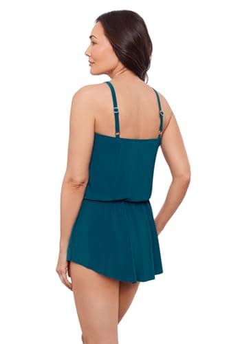 Aqua Green Women's Standard Keyhole Blouson Romper, Lagoon - Image 2