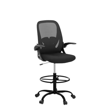 Primy Drafting Chair Tall Office Chair with Flip-up Armrests Executive Ergonomic Computer Standing Desk Chair with Lumbar Support and Adjustable Footrest Ring (Black) - Image 5