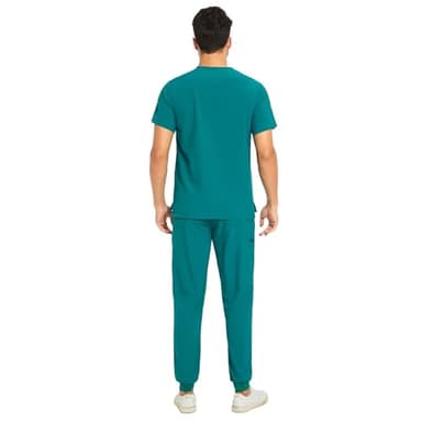 COZYFIT Men Scrubs Set — Stretch V-Neck Scrub Top & Jogger Pant with 8 Pockets, Yoga Waistband, Anti-Wrinkle Scrubs for Men - Hunter Green, M - Image 2
