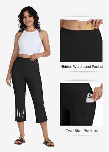 Willit Women's Yoga Capris Pants High Waist Leggings Crop Straight Leg Athletic Exercise Workout Capris 21" Black 3XL - Image 4