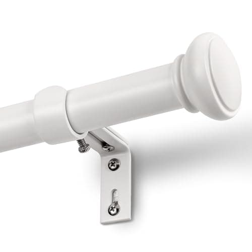 White Curtain Rods for Windows 48 to 84 Inches, 1 Inch Decorative Curtain Rod Set, Adjustable Length Heavy Duty Metal Window Curtain Rod with Brackets - Image 1