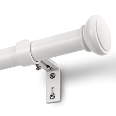 White Curtain Rods for Windows 48 to 84 Inches, 1 Inch Decorative Curtain Rod Set, Adjustable Length Heavy Duty Metal Window Curtain Rod with Brackets - Image 1