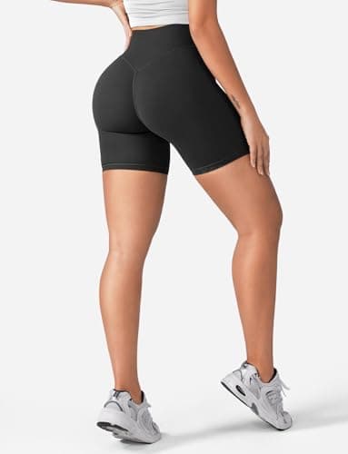 YEOREO Women's Biker Shorts 4.5" / 6" Workout Gym Shorts Craze High Waist Tummy Control Hidden Scrunch Running Yoga Black S - Image 2