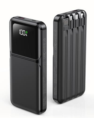 Portable Charger with Built in Cable - Power Bank Fast Charging 22.5W USB C 10000mAh LED Display Travel Battery Pack 5 Outputs & 3 Inputs for iPhone Samsung Android iPad Phones Tablets etc - Image 1