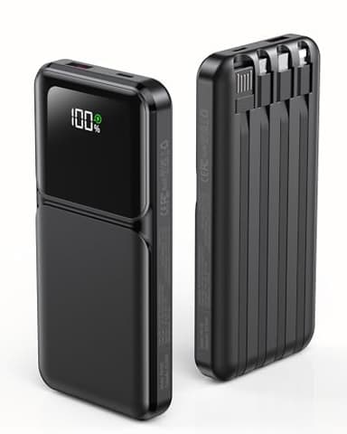 Portable Charger with Built in Cable - Power Bank Fast Charging 22.5W USB C 10000mAh LED Display Travel Battery Pack 5 Outputs & 3 Inputs for iPhone Samsung Android iPad Phones Tablets etc - Image 1