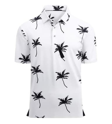 Alex Vando Mens Golf Shirt Moisture Wicking Quick-Dry Print Performance Polo Shirts for Men,White Palm Tree,L - Image 1