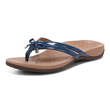 Vionic Women's Rest Bella X Flip Flop that Relieves Foot Pain- Comfortable Ladies Sandals with Orthotic Insole Arch Support, Dark Blue 8 Wide - Image 1