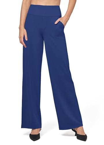 Willit Women's Yoga Pants Wide Leg Dress Work Pants Stretch Casual Pants Slacks with Pockets High Waist 28" Royal Blue L - Image 2