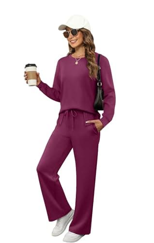 XIEERDUO Women 2 Piece Outfits Fall Fashion Long Sleeve Tracksuit Winter Travel Sweatsuit Loose Wide Leg Loungewear Comfy Airport Resort Wear Women's Vacation Track Suit Purple M - Image 3